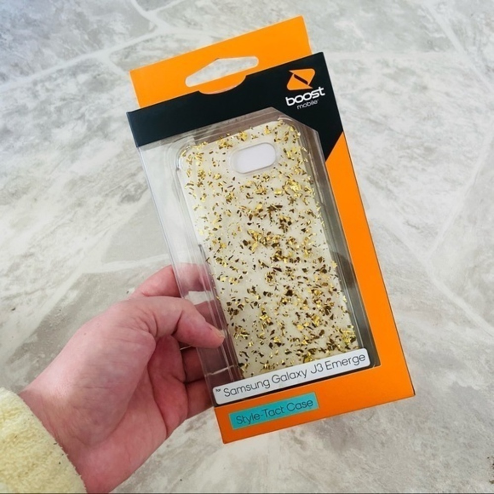 Samsung galaxy J3 Emerge gold sparkle speckle style-tact protective phone case